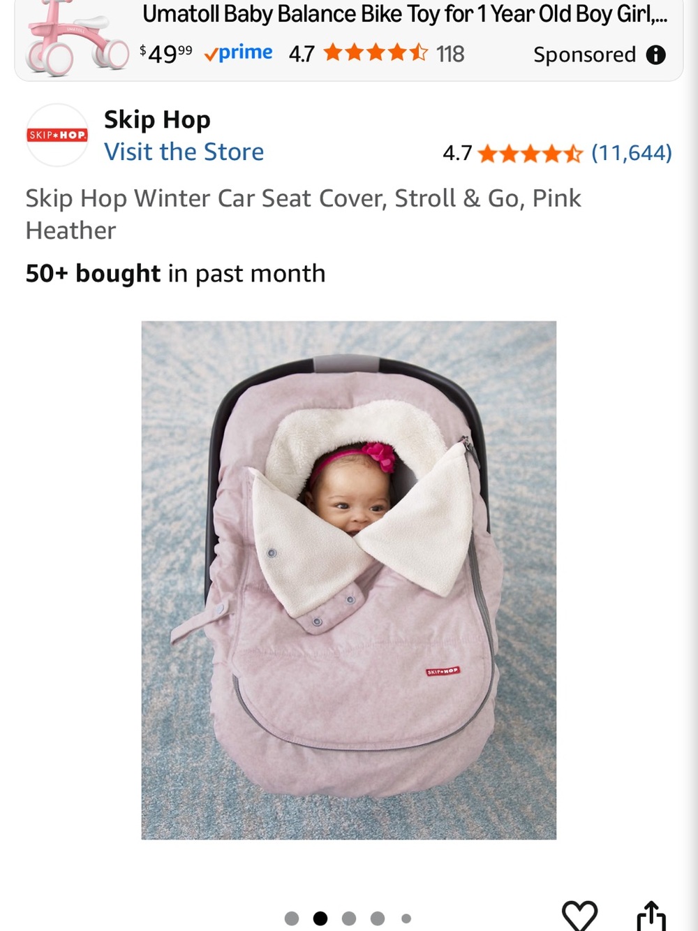 2/40 $ Skip Hop Pink Heather Winter Car Seat Cover